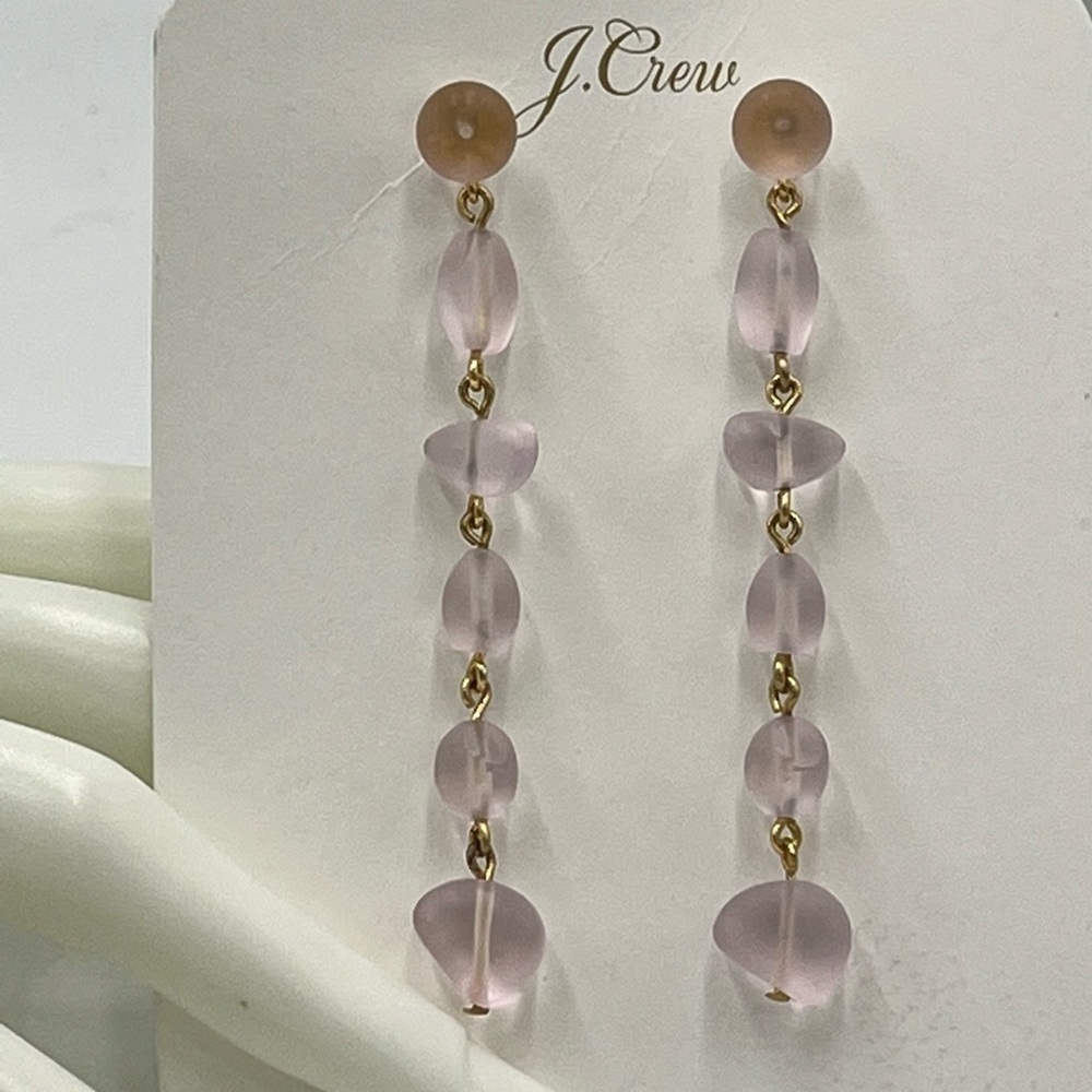 J. Crew Pretty Pink Sweet Sea Glass‎ Linear Drop Earrings Gold Tone New
